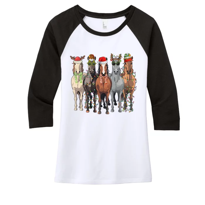 Western Christmas Horse Lover Happy Santa Claus Women's Tri-Blend 3/4-Sleeve Raglan Shirt