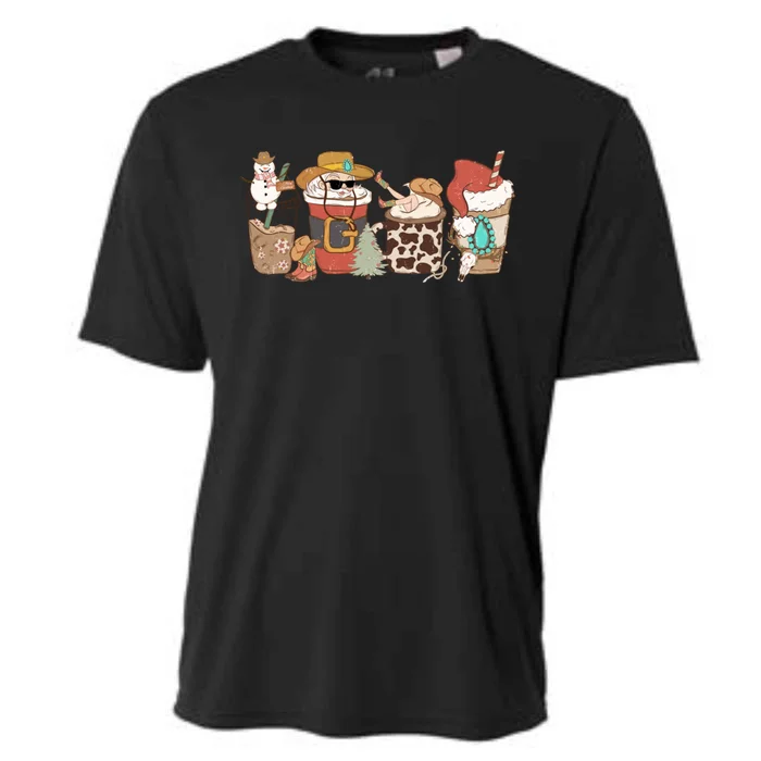 Western Christmas Howdy Cow Santa Christmas Coffee Gift Cooling Performance Crew T-Shirt