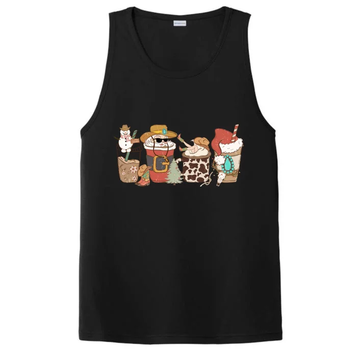 Western Christmas Howdy Cow Santa Christmas Coffee Gift Performance Tank