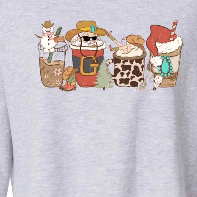 Western Christmas Howdy Cow Santa Christmas Coffee Gift Cropped Pullover Crew