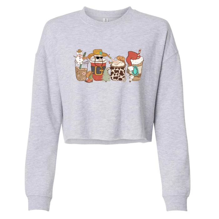 Western Christmas Howdy Cow Santa Christmas Coffee Gift Cropped Pullover Crew