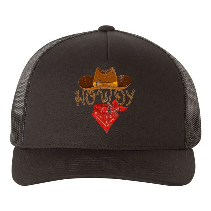 Western Cowboy Howdy Classic Fit Black Polyester & Cotton Yupoong Adult 5-Panel Trucker Hat