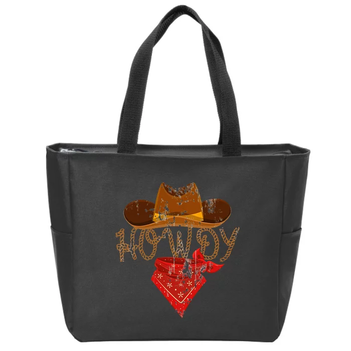 Western Cowboy Howdy Classic Fit Black Polyester & Cotton Zip Tote Bag