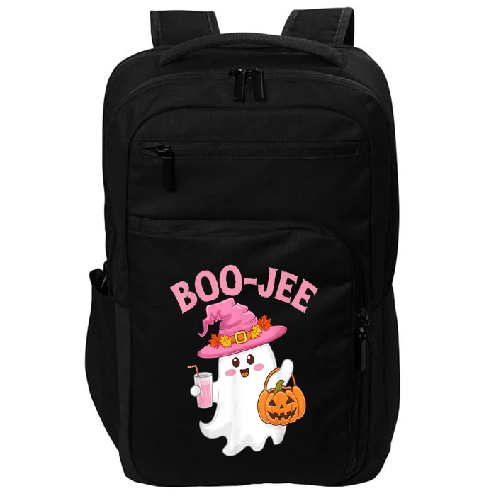 Women Cute Halloween Ghost Drinking Coffee Pumkin Ghost Ice Coffee Gift Impact Tech Backpack