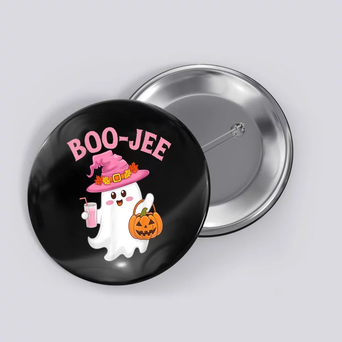 Women Cute Halloween Ghost Drinking Coffee Pumkin Ghost Ice Coffee Gift Button