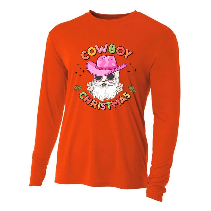 Western Christmas Howdy Cow Santa Merry Cow Christmas Gift Cooling Performance Long Sleeve Crew