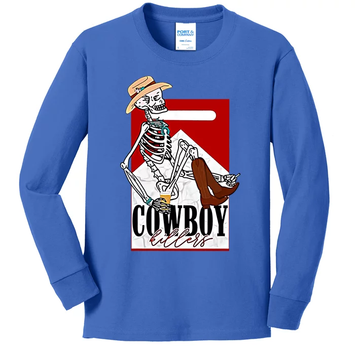 Western Cow Horse Rodeo Punchy Cow Killers Skeleton Gift Kids Long Sleeve Shirt