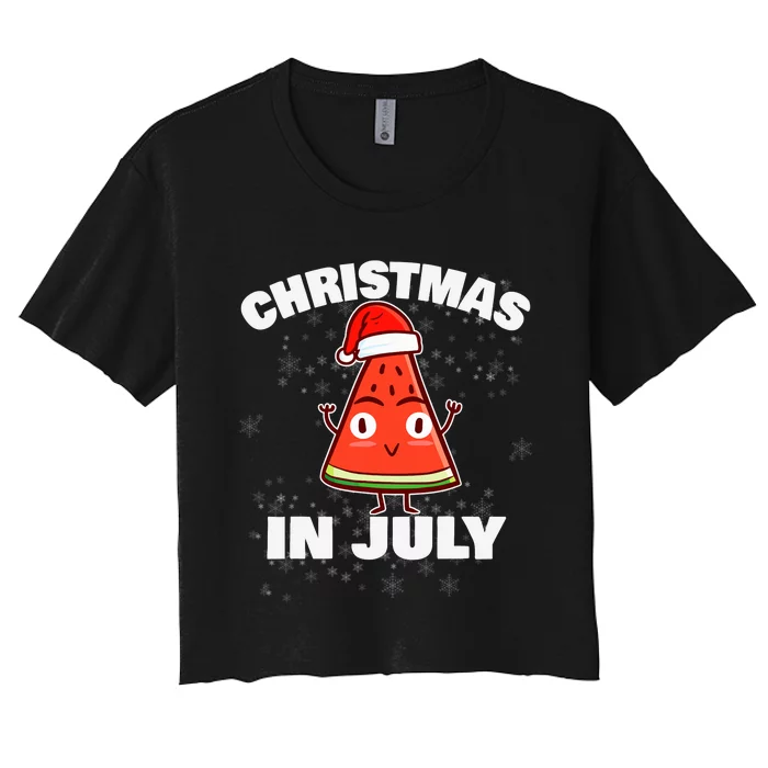 Watermelon Christmas In July Christmas Tree Summer Christmas Women's Crop Top Tee