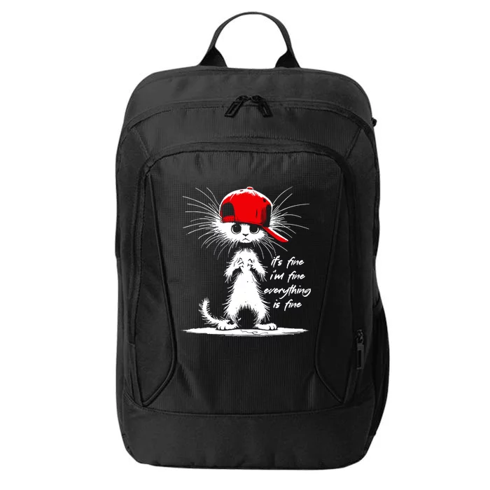 White Cat ItS Fine IM Fine Everything Is Fine Funny City Backpack