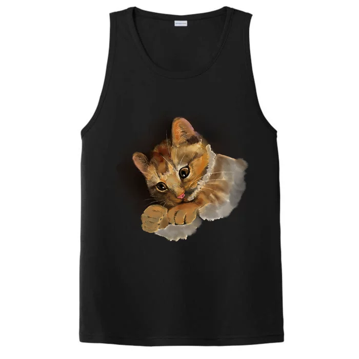 Watercolor Cat Illustration Performance Tank