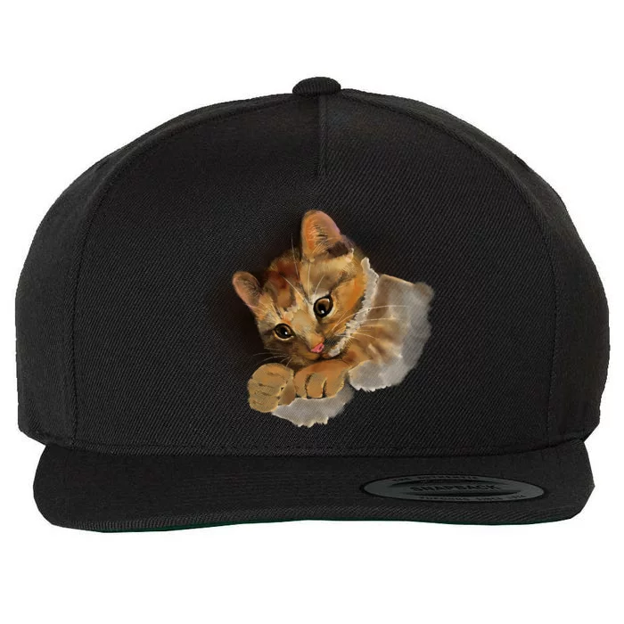 Watercolor Cat Illustration Wool Snapback Cap