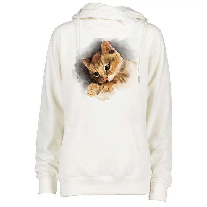 Watercolor Cat Illustration Womens Funnel Neck Pullover Hood