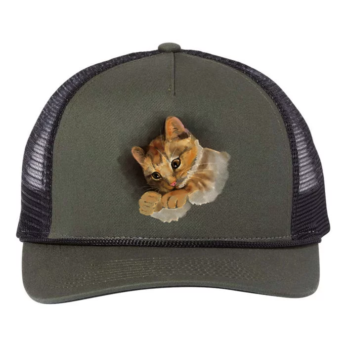 Watercolor Cat Illustration Retro Rope Trucker Hat Cap