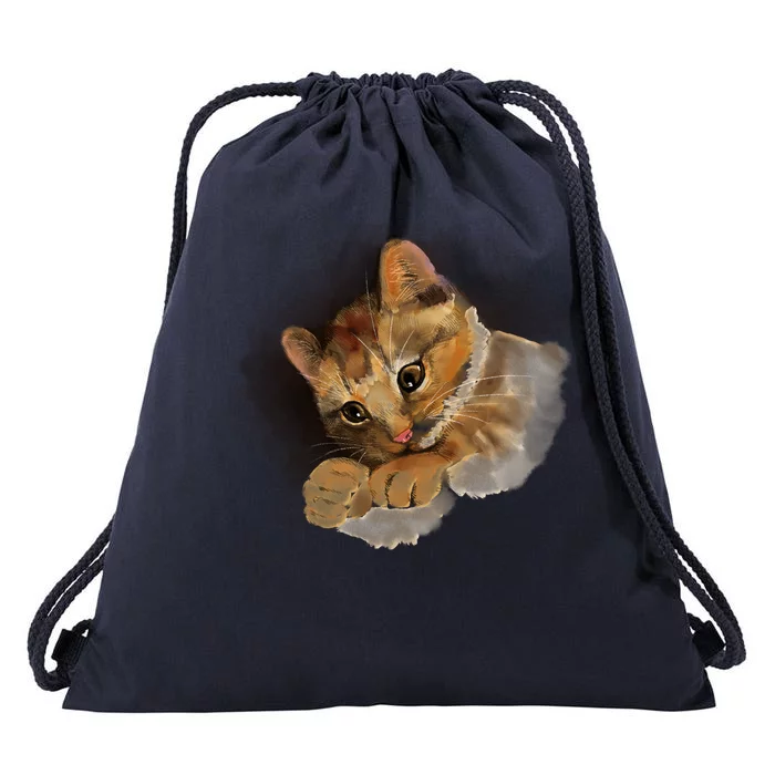 Watercolor Cat Illustration Drawstring Bag