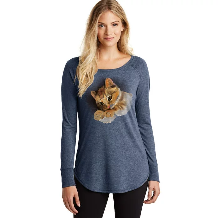 Watercolor Cat Illustration Women's Perfect Tri Tunic Long Sleeve Shirt