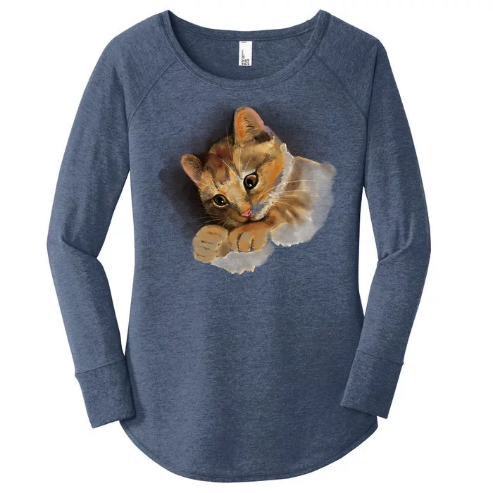 Watercolor Cat Illustration Women's Perfect Tri Tunic Long Sleeve Shirt