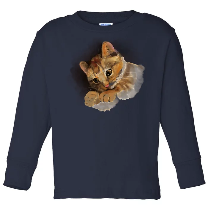 Watercolor Cat Illustration Toddler Long Sleeve Shirt