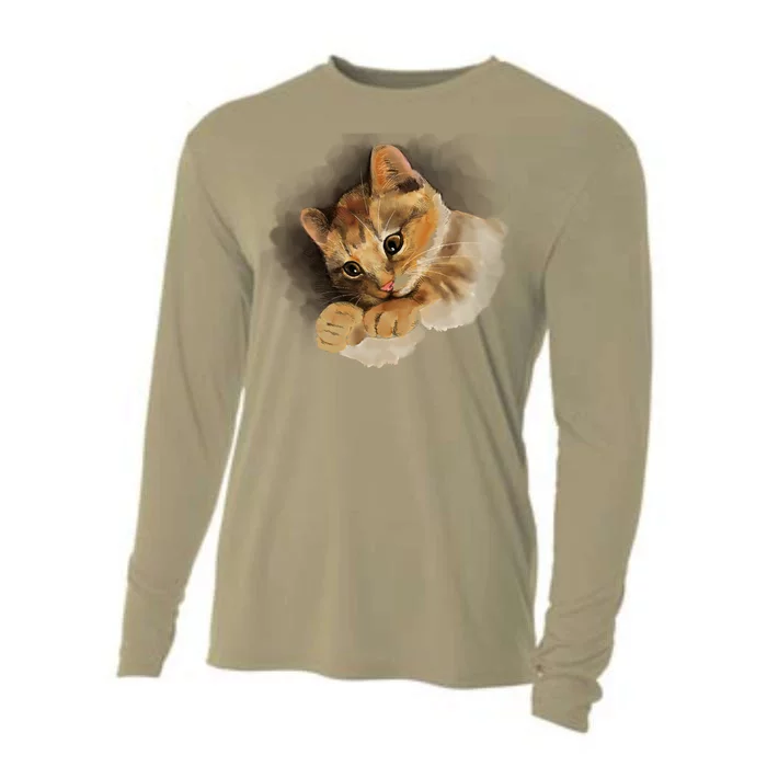 Watercolor Cat Illustration Cooling Performance Long Sleeve Crew