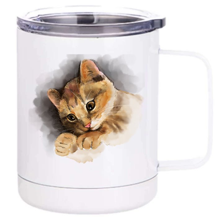 Watercolor Cat Illustration Front & Back 12oz Stainless Steel Tumbler Cup