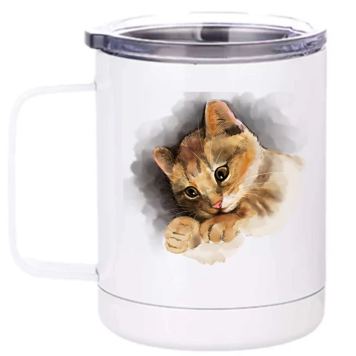 Watercolor Cat Illustration Front & Back 12oz Stainless Steel Tumbler Cup