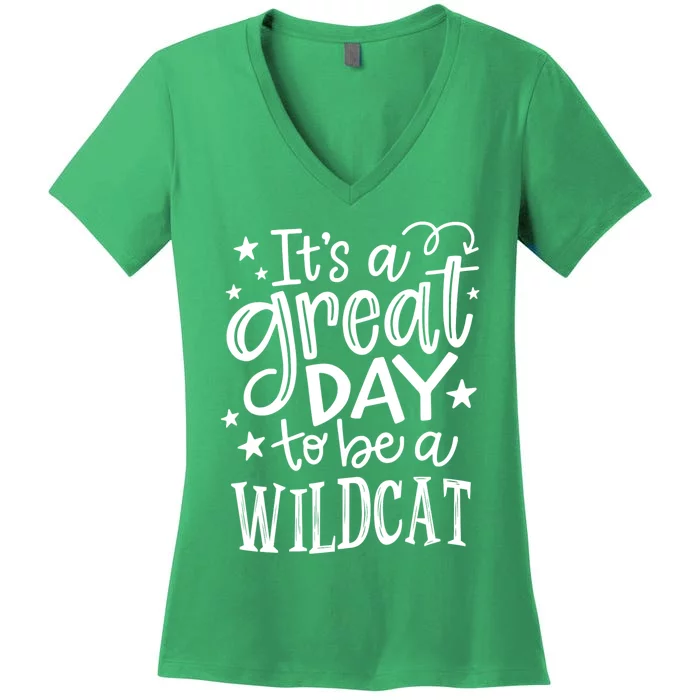 Wild Cat ItS Great Day To Be A Wild Cat School Animal Lover Women's V-Neck T-Shirt