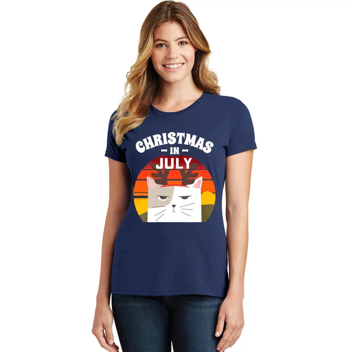 Wo Christmas in July for Reindeer Cat Women's T-Shirt