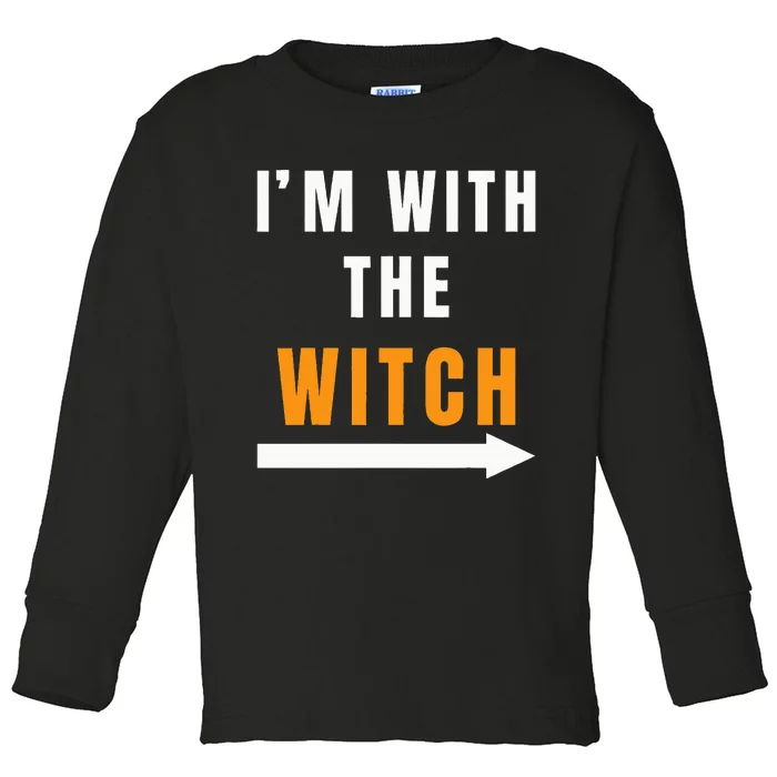 witch costume I'm With The Witch Funny Halloween Toddler Long Sleeve Shirt