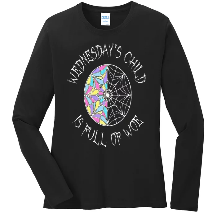 Wednesday's Child is Full of Woe Black Round Colored Window Ladies Long Sleeve Shirt