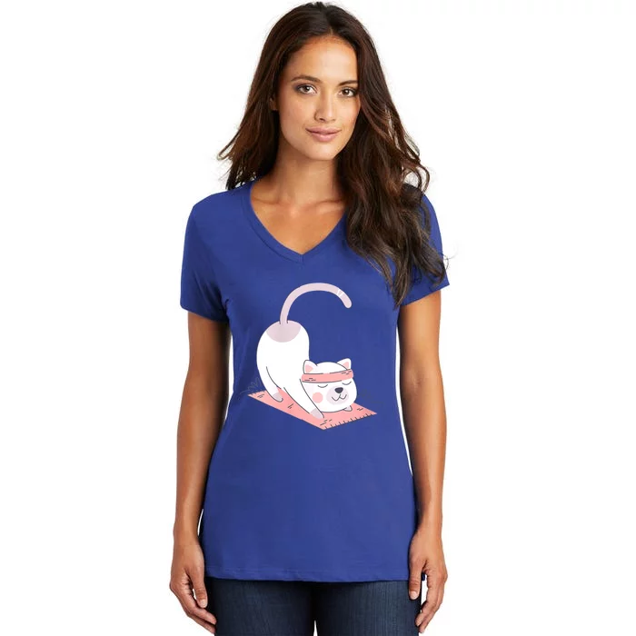 Womens Cat International Yoga Day Women's V-Neck T-Shirt