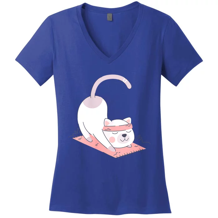 Womens Cat International Yoga Day Women's V-Neck T-Shirt