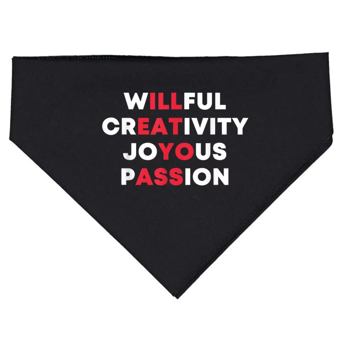 Willful Creativity Joyous Passion Funny Gift USA-Made Doggie Bandana