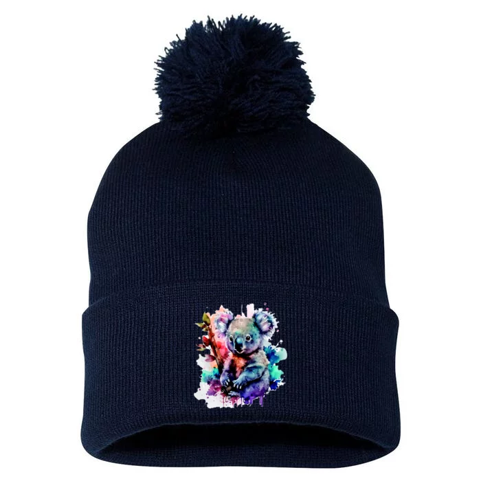 Water Color Koala Pom Pom 12in Knit Beanie