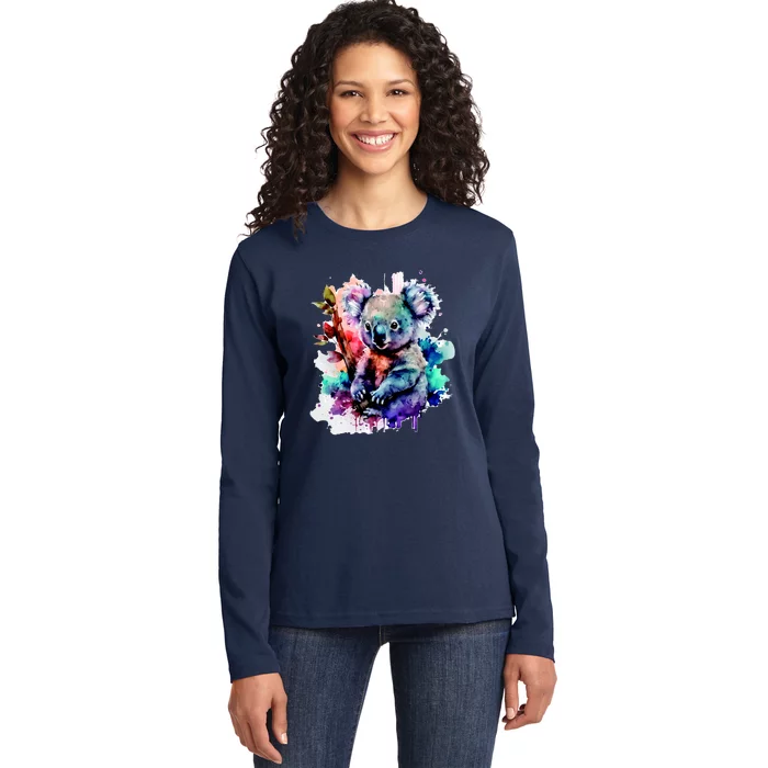 Water Color Koala Ladies Long Sleeve Shirt