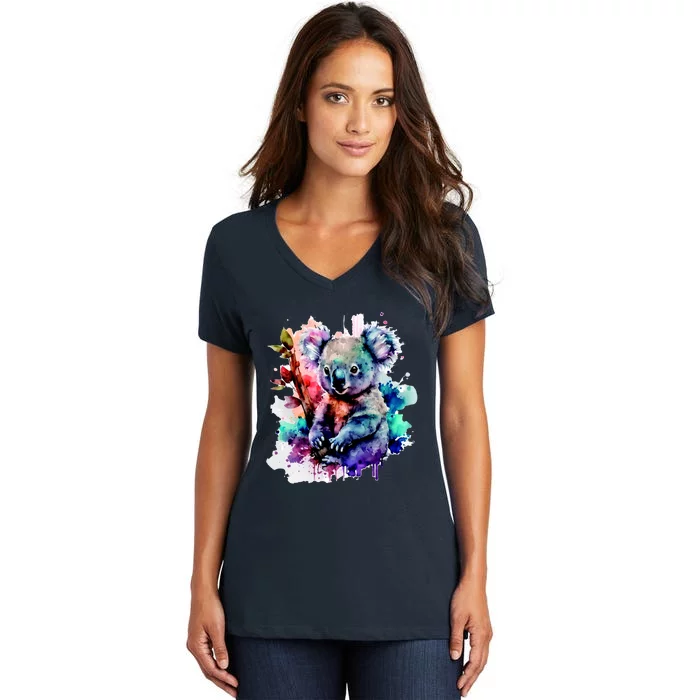 Water Color Koala Women's V-Neck T-Shirt