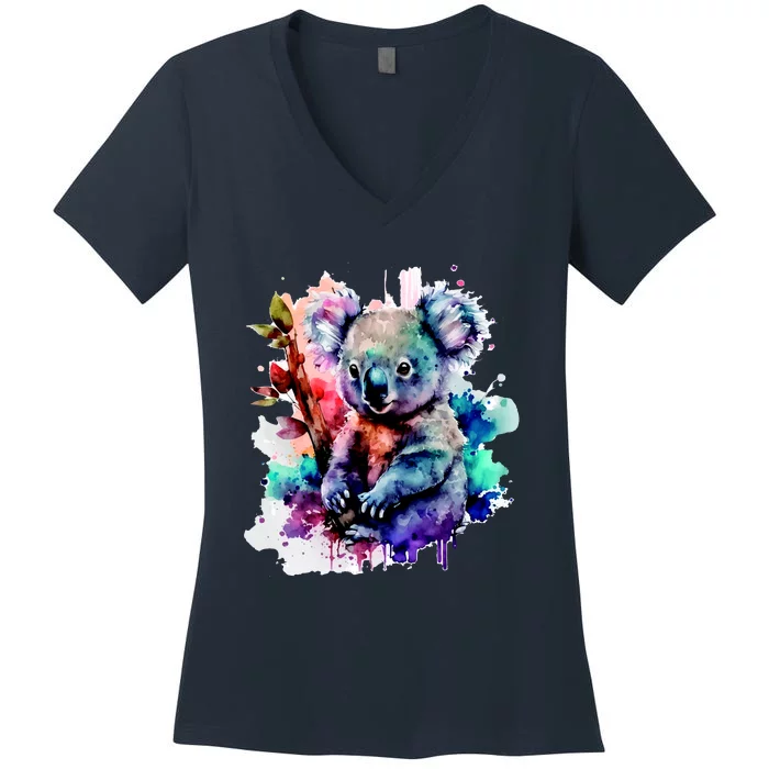 Water Color Koala Women's V-Neck T-Shirt