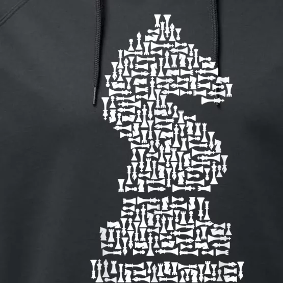 White Chess Knight Piece Mosaic Performance Fleece Hoodie