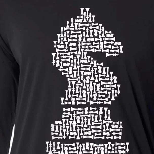 White Chess Knight Piece Mosaic Cooling Performance Long Sleeve Crew