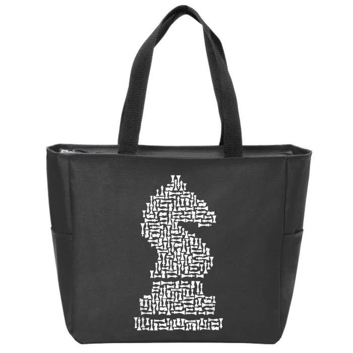 White Chess Knight Piece Mosaic Zip Tote Bag