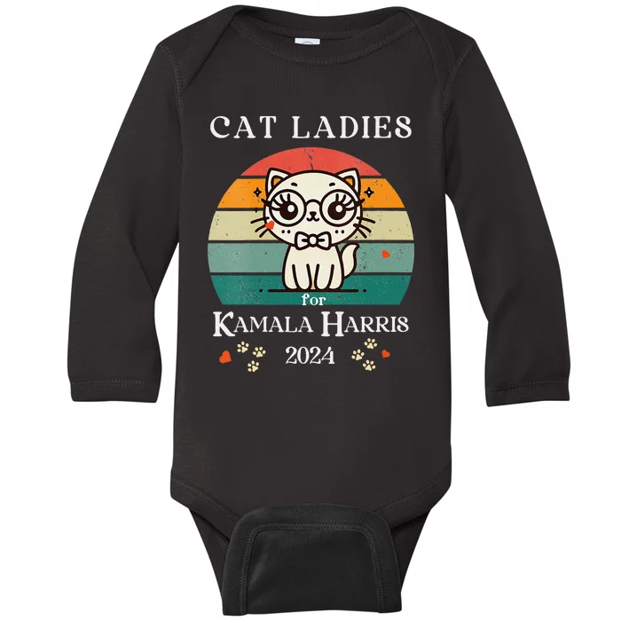 Women Cat Ladies For Kamala Harris Gift Baby Long Sleeve Bodysuit