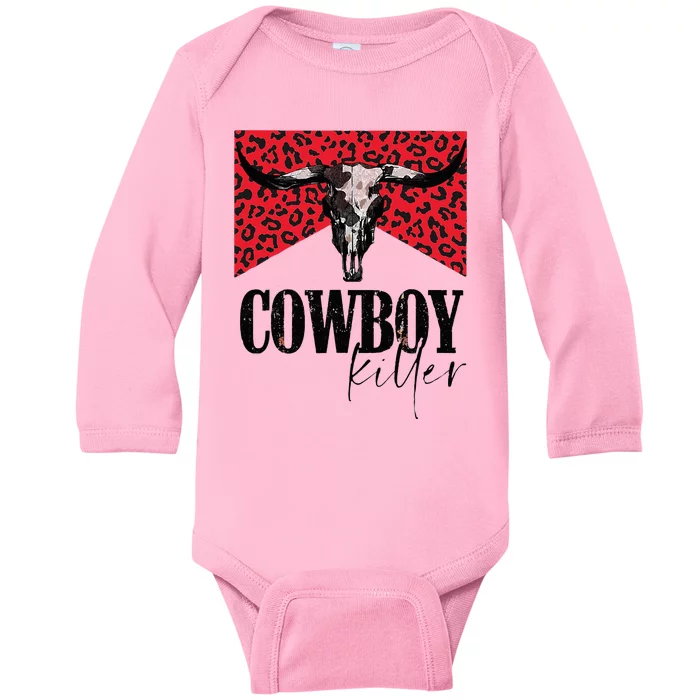 Western Cowgirl Leopard Punchy Cowboy Killers Bull Horn Baby Long Sleeve Bodysuit