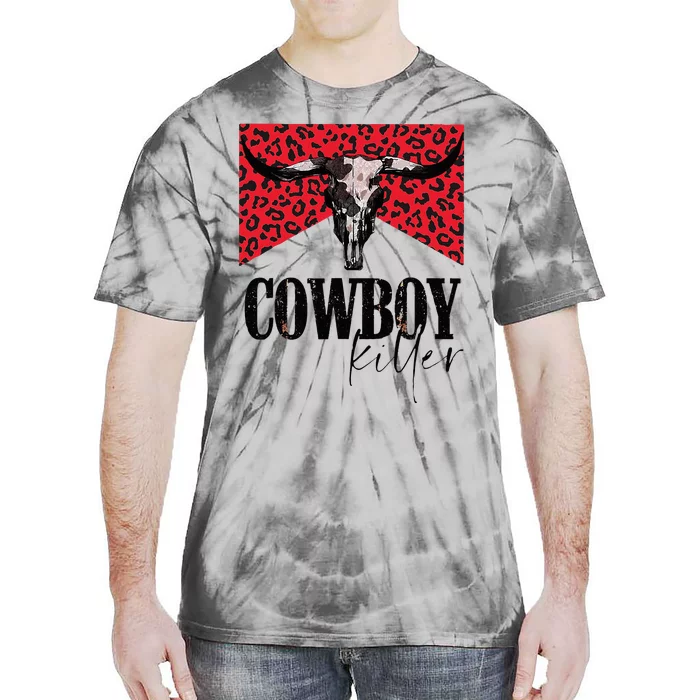 Western Cowgirl Leopard Punchy Cowboy Killers Bull Horn Tie-Dye T-Shirt