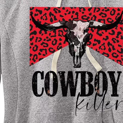 Western Cowgirl Leopard Punchy Cowboy Killers Bull Horn Women's Fleece Hoodie