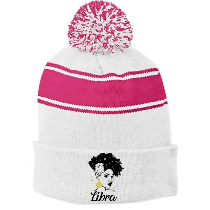 Wo Cute Libra Messy Bun Zodiac Lover Gift Stripe Pom Pom Beanie