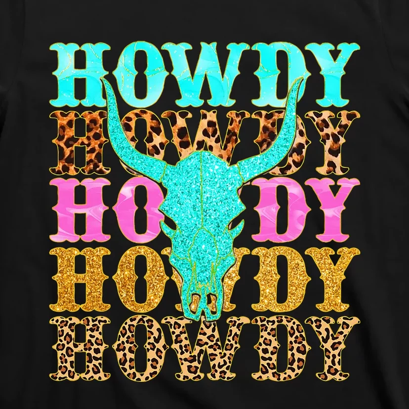 Western Country Leopard Howdy Bull Skull Cowgirl Rodeo T-Shirt