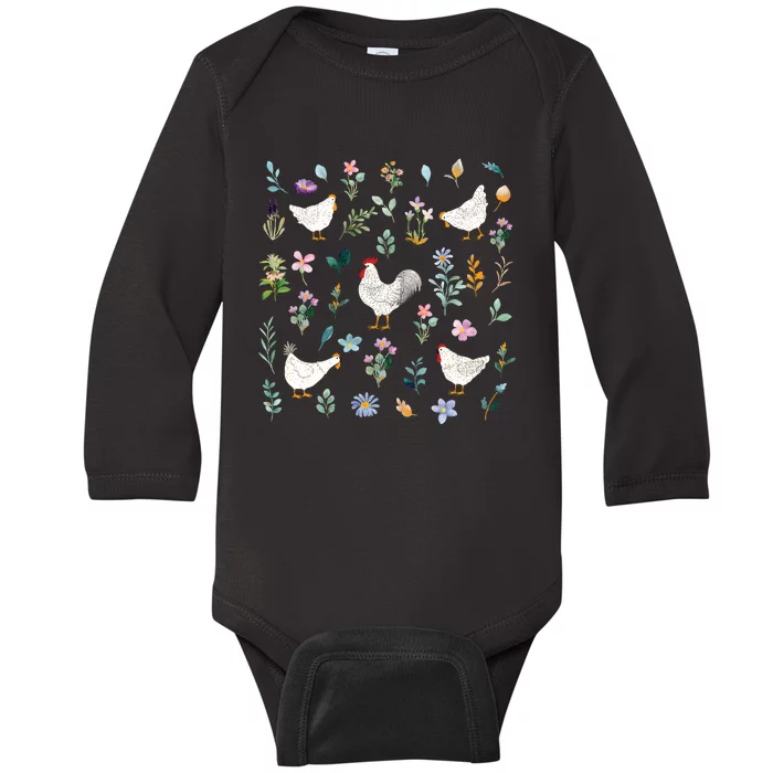 Wildflower Chicken Ladies Baby Long Sleeve Bodysuit