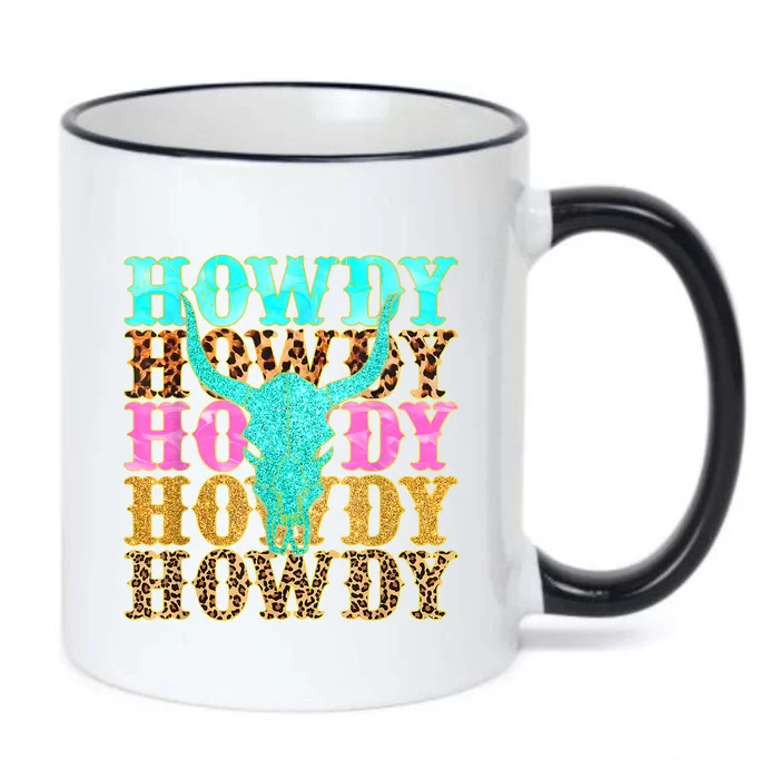 Western Country Leopard Howdy Bull Skull Cowgirl Rodeo Black Color Changing Mug