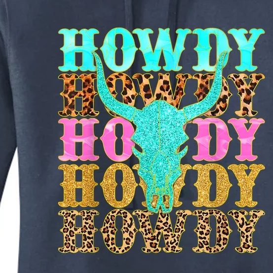 Western Country Leopard Howdy Bull Skull Cowgirl Rodeo Women's Pullover Hoodie