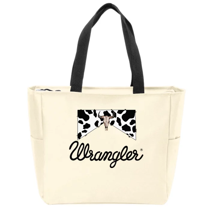 Western Cow Leopard Cow Skull Wrangler Cowhide Zip Tote Bag