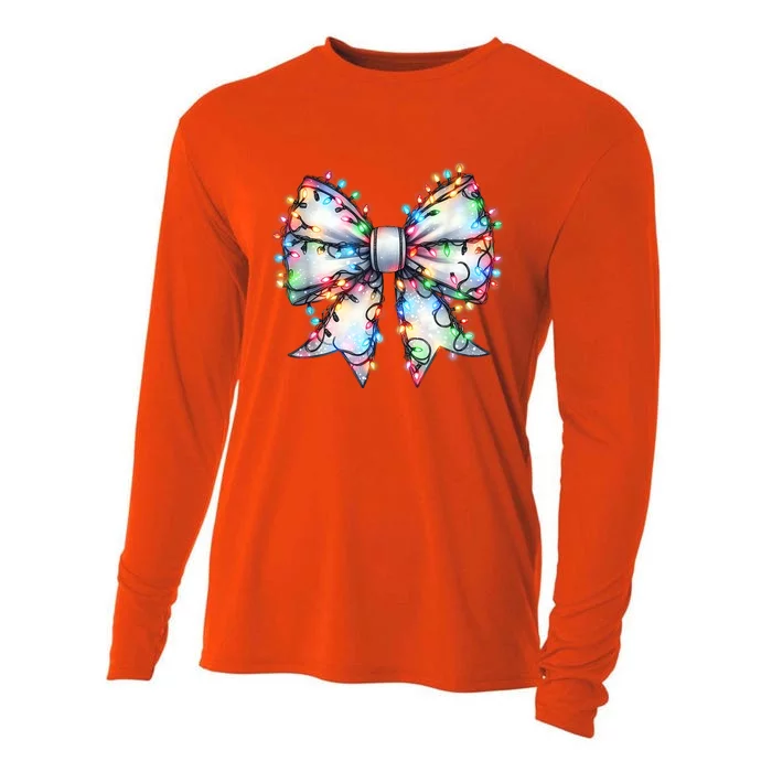 Women Christmas Light Coquette Bow Xmas Season Gift Cooling Performance Long Sleeve Crew