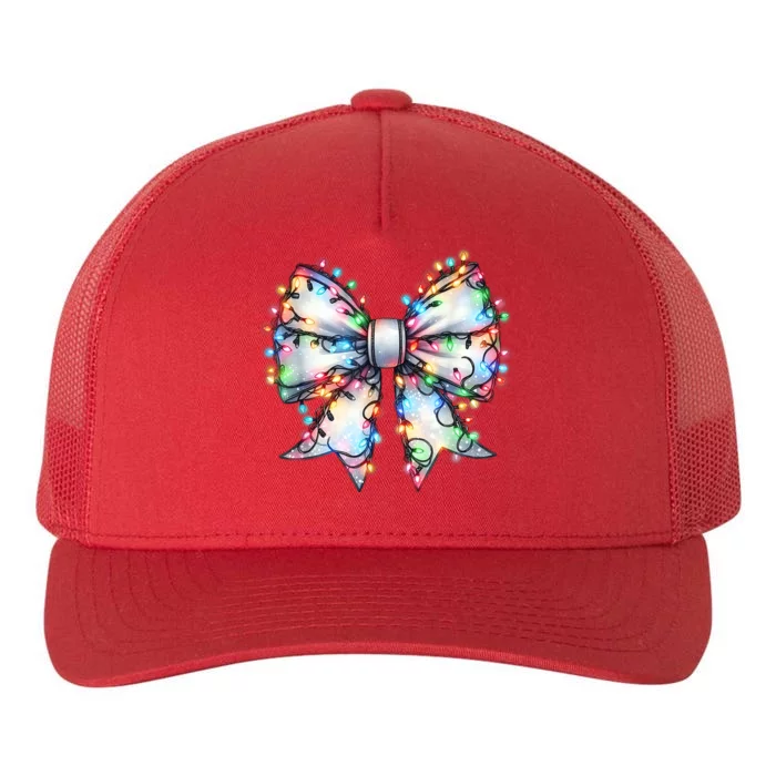 Women Christmas Light Coquette Bow Xmas Season Gift Yupoong Adult 5-Panel Trucker Hat